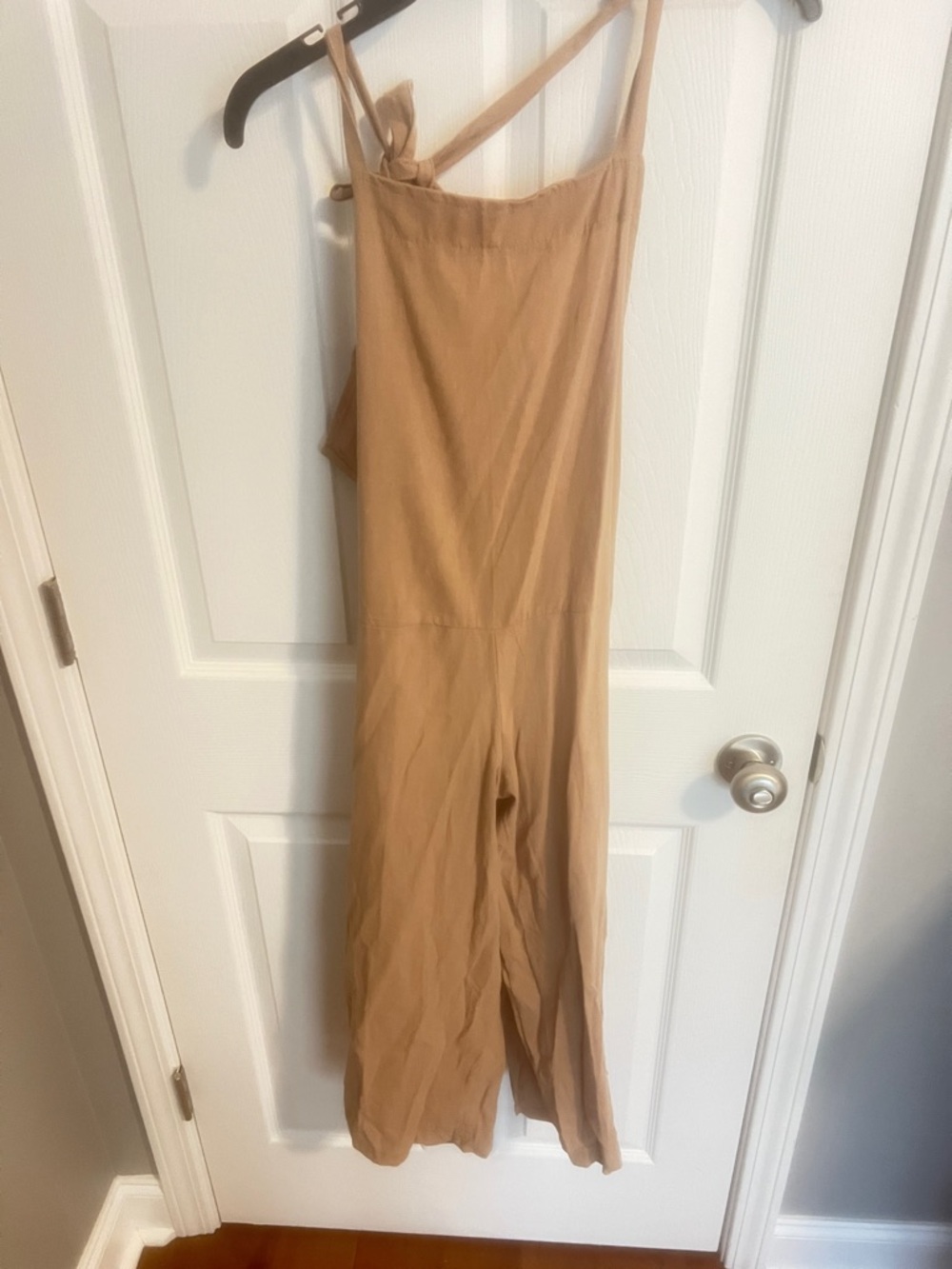 Women's Neutral Tan Wide-Leg Tie-Strap Jumpsuit